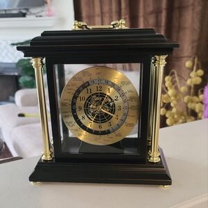 Rare 2004 Bombay Company Wood Mantel Shelf Clock with 24 Hr Dial and World Time